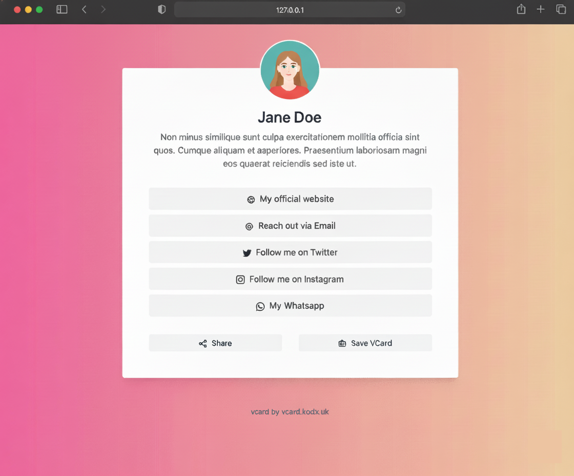 Screenshot of vcard page examples