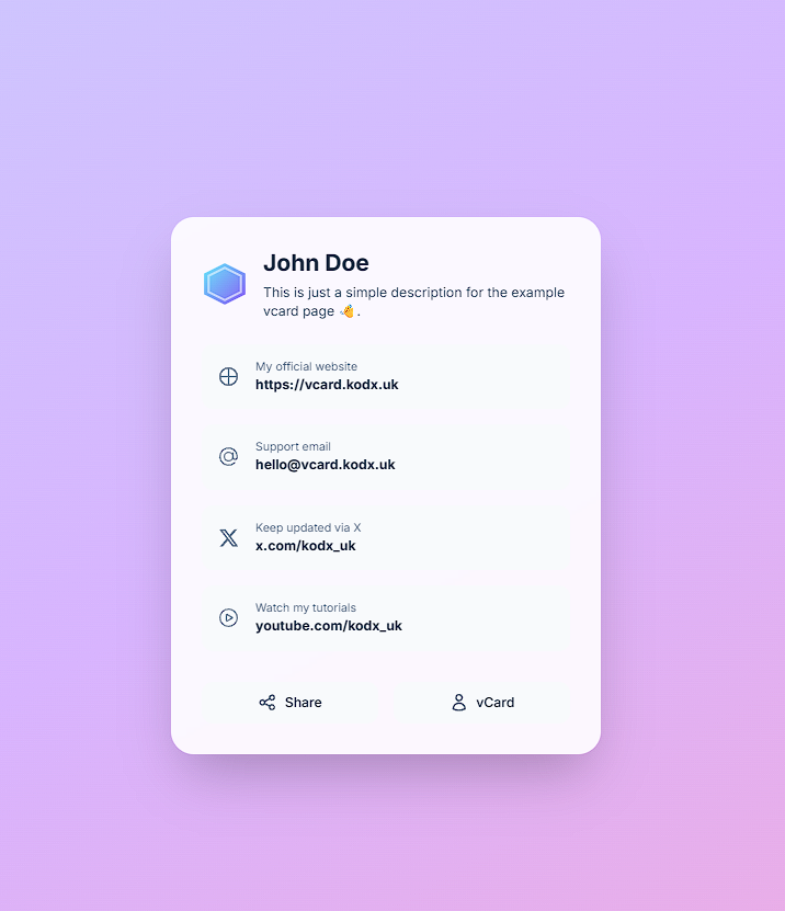 Screenshot of the Los Angeles vcard theme