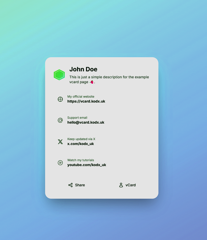 Screenshot of the New York vcard theme